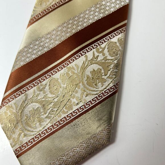 Sparks John Sparks Beige Ivory Chestnut Diagonal Stripe Jacquard Print Tie - Picture 5 of 11